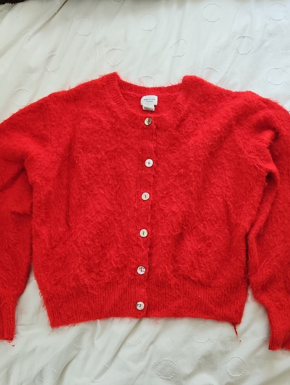 Song of Style Red Fuzzy Button-Front Cardigan